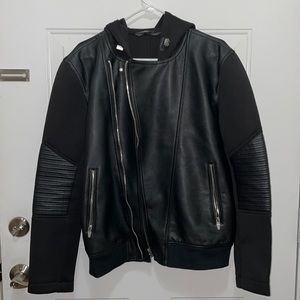 Zara Man leather hooded jacket